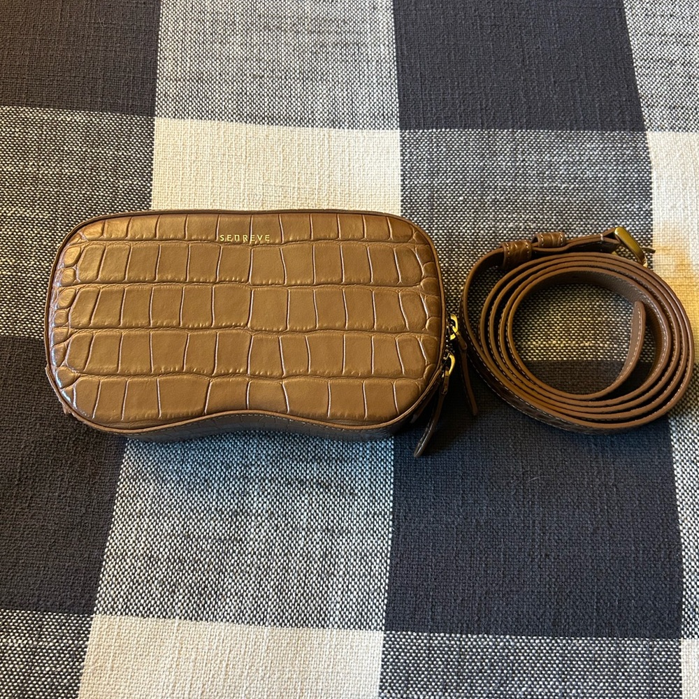 Senreve Coda Crossbody/ Belt Bag: Brown Croc Embossed with 60” Strap